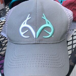 RealTree Logo Teal Grey Hat Ball Cap Adjustable Snapback Mesh Hunting Light Gray